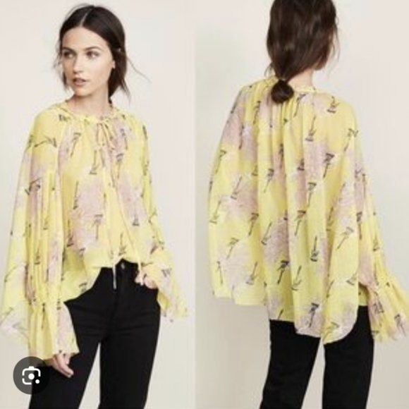 Zadig & Voltaire Talisa Blossom Crepon Blouse Top Yellow Floral size S Revolve - Picture 1 of 8